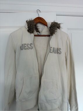 Guess Jeans Women's Cream Hooded Zip-Up Jacket